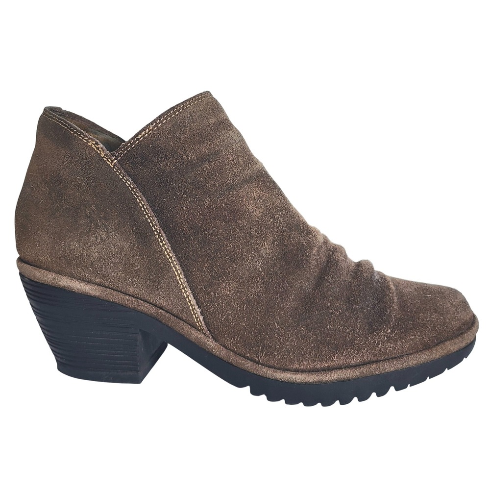 Fly London Wezo Suede Wedge Ankle Boots Brown Ruched Booties P500890005 Size 41